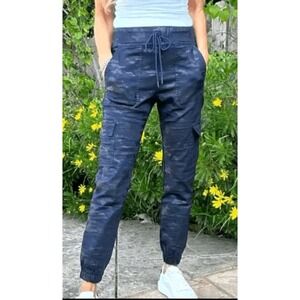 BEVY FLOG Cargo Jogger Pants in Navy Blue Camouflage Print Size 30 Drawstring